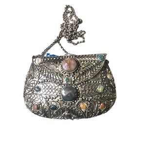 VINTAGE SAJAI METAL BAG WITH AGATE STONES